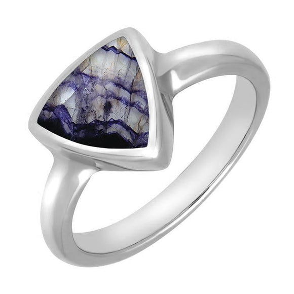 Sterling Silver Blue John Curved Triangle Ring, R407.