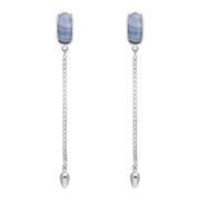 Sterling Silver Blue Lace Agate Lineaire Long Drop Stud Earrings E2240