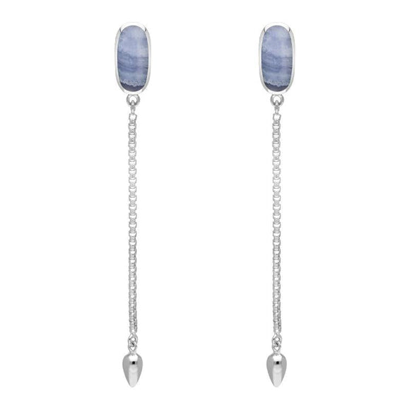 Sterling Silver Blue Lace Agate Lineaire Long Drop Stud Earrings E2240