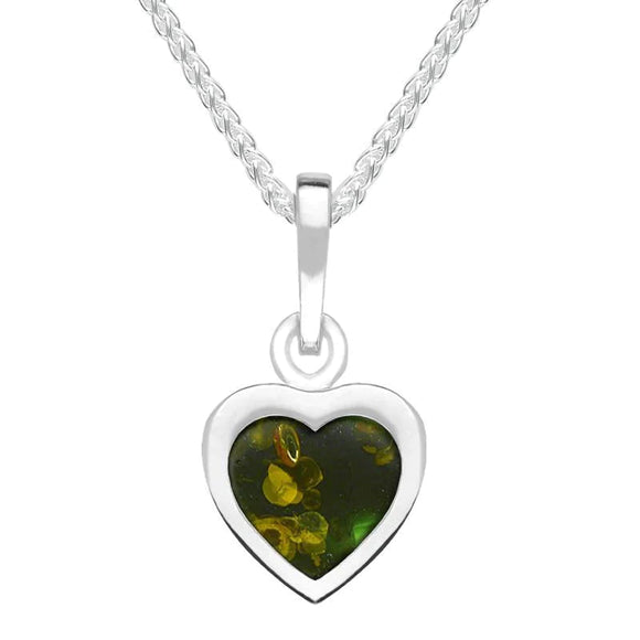 Sterling Silver Green Amber Heart Necklace, P3355.