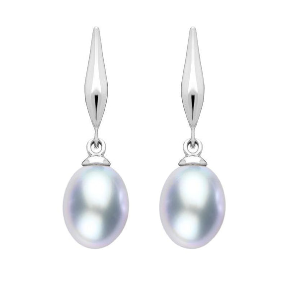 Sterling Silver Grey Pearl Drop Earrings, E1355.