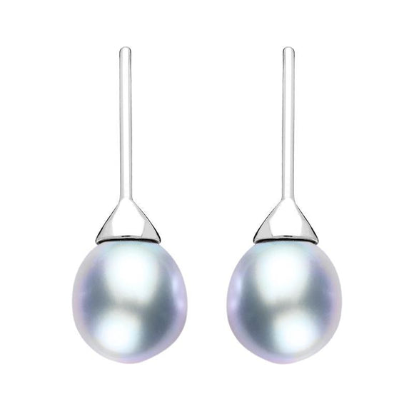 Sterling Silver Grey Pearl Hook Drop Earrings, E1358.