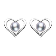 Sterling Silver Grey Pearl Open Heart Stud Earrings, E2071.