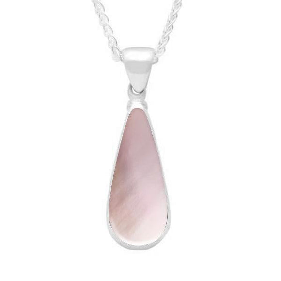 Sterling Silver Pink Mother of Pearl Long Pear Necklace. P167.