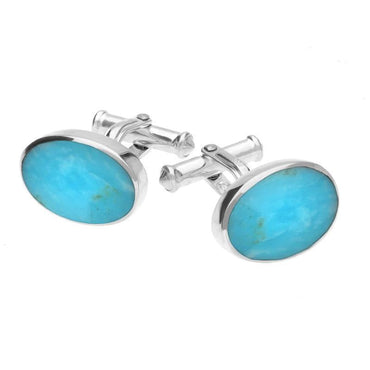 Sterling Silver Turquoise Oval Cushion Cufflinks. CL127.