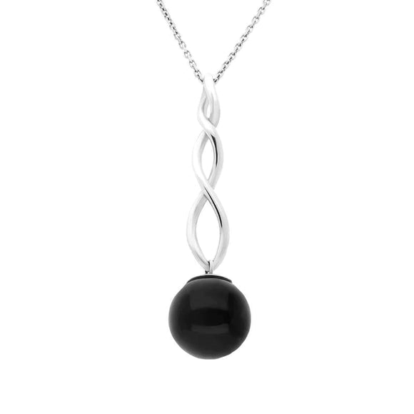 Sterling Silver Whitby Jet 10mm Bead Twist Necklace. p1930.