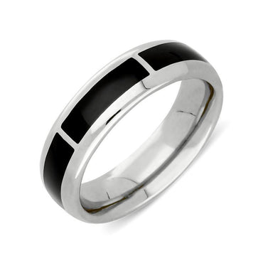 Sterling Silver Whitby Jet 1mm Gap Channel 8mm Wedding Band Ring. R587.