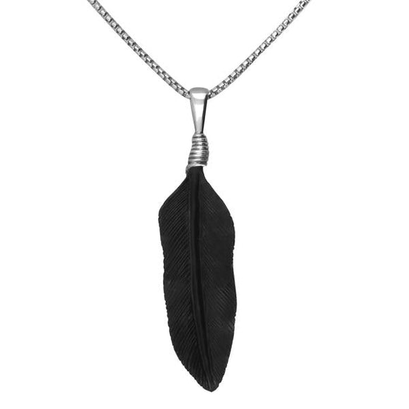 Sterling Silver Whitby Jet Carved Feather Necklace, PUNQ0006724.