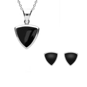 Sterling Silver Whitby Jet Curved Triangle Two Piece Set S048