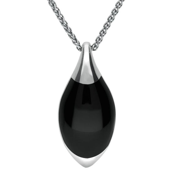 Sterling Silver Whitby Jet Drop Necklace. P1683.