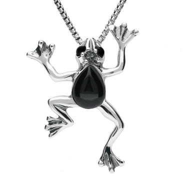 Sterling Silver Whitby Jet Frog Necklace P3165