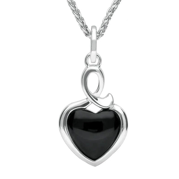 Sterling Silver Whitby Jet Heart Loop Necklace P3129