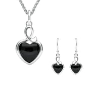 Sterling Silver Whitby Jet Heart Loop Two Piece Set