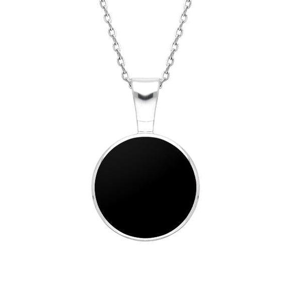 Sterling Silver Whitby Jet Heritage Round Necklace. P018.