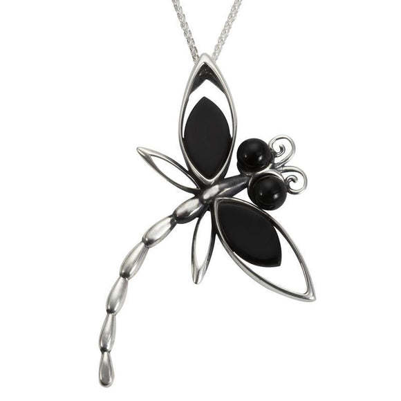 Sterling Silver Whitby Jet Large Dragonfly Necklace, P2013.