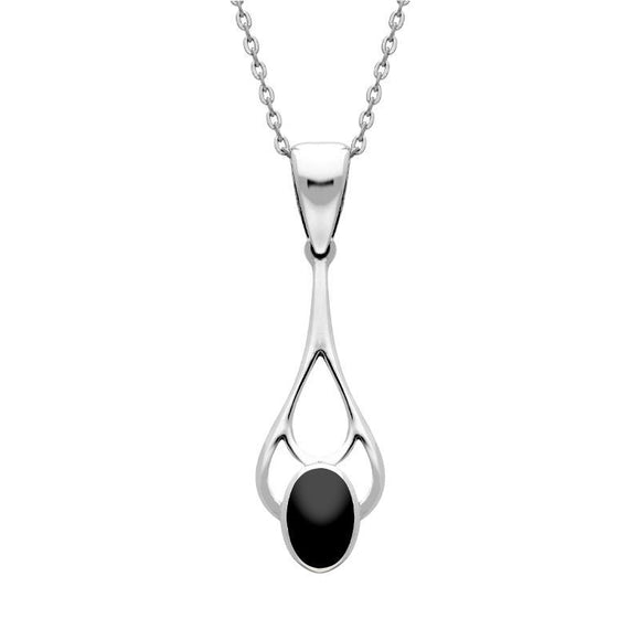 Sterling Silver Whitby Jet Large Oval Spoon Necklace P254