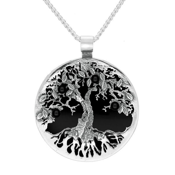 Sterling Silver Whitby Jet Large Round Tree Of Life Necklace P3353
