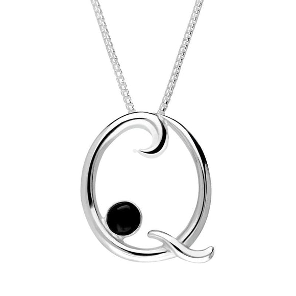 Sterling Silver Whitby Jet Love Letters Initial Q Necklace P3464C
