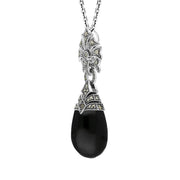Sterling Silver Whitby Jet Marcasite Fancy Large Necklace, P2213