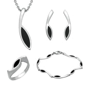 Sterling Silver Whitby Jet Marquise Toscana Four Piece Set. S003