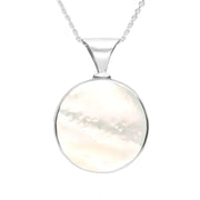 Sterling Silver Whitby Jet Mother of Pearl Round Heavy Fob Necklace, P146.