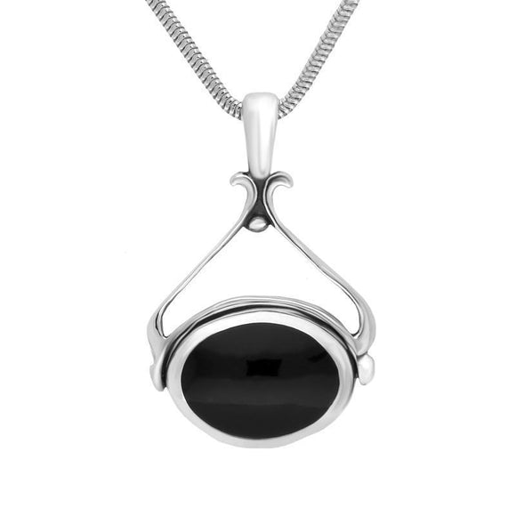 Sterling Silver Whitby Jet Mother of Pearl Space Swivel Fob Necklace. P122_11