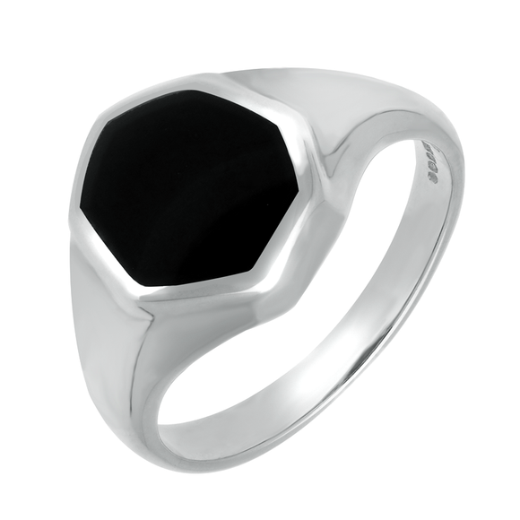 Sterling Silver Whitby Jet Organic Concave Signet Ring. R391.