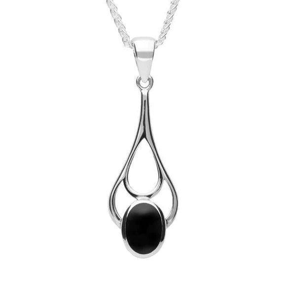 Sterling Silver Whitby Jet Oval Spoon Necklace and Earring Set S049 necklace