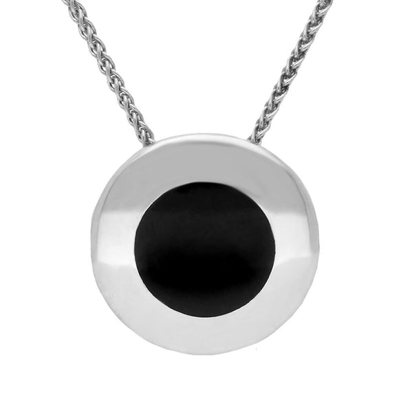 Sterling Silver Whitby Jet Round Framed Necklace P863