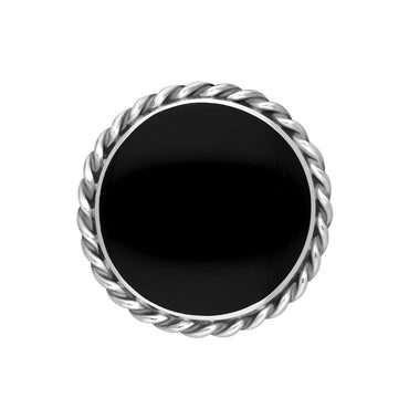Sterling Silver Whitby Jet Round Rope Edge Brooch M179
