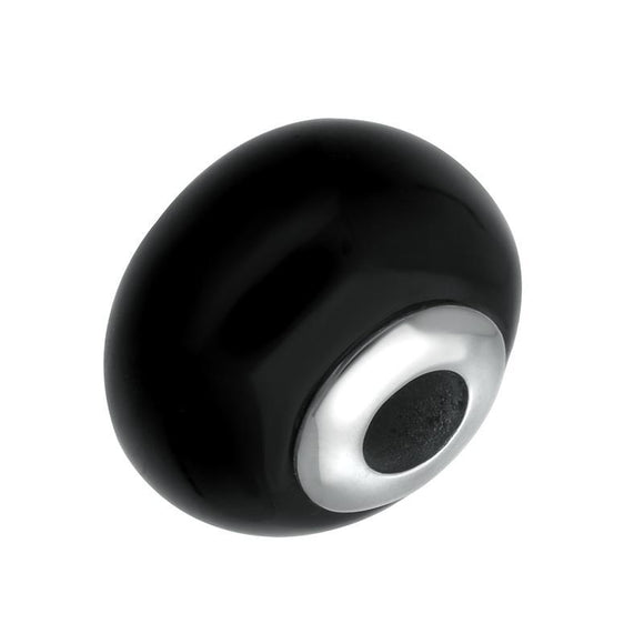 Sterling Silver Whitby Jet Simple Bead Charm. G522.