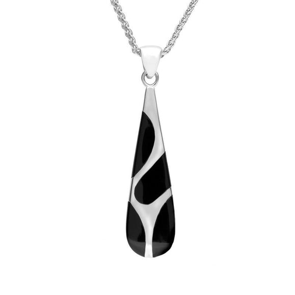 Sterling Silver Whitby Jet Slim Pear Drop Necklace. P919.