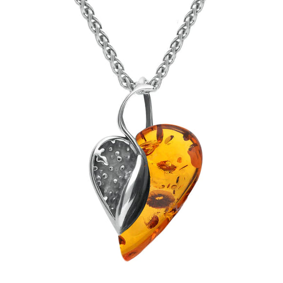 Sterling Silver Amber Small Swirl Heart Necklace