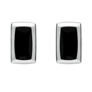 Sterling Silver Whitby Jet Small Rounded Oblong Stud Earrings. E786