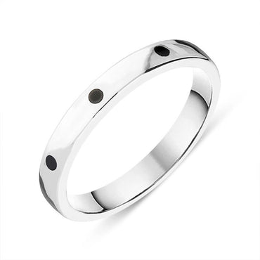 Sterling Silver Whitby Jet 3mm Wedding Band Ring R1197_3