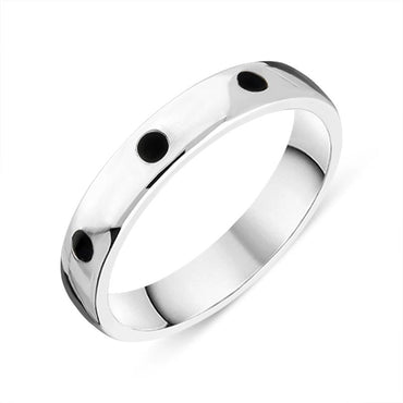 Sterling Silver Whitby Jet 4mm Wedding Band Ring R1197_4