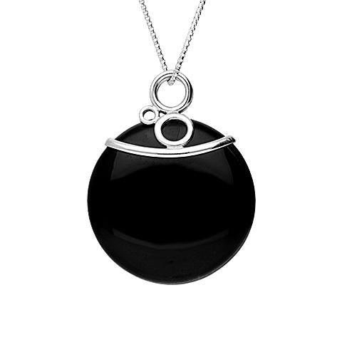 Sterling Silver Whitby Jet Triple Circle Top Disc Necklace P1876