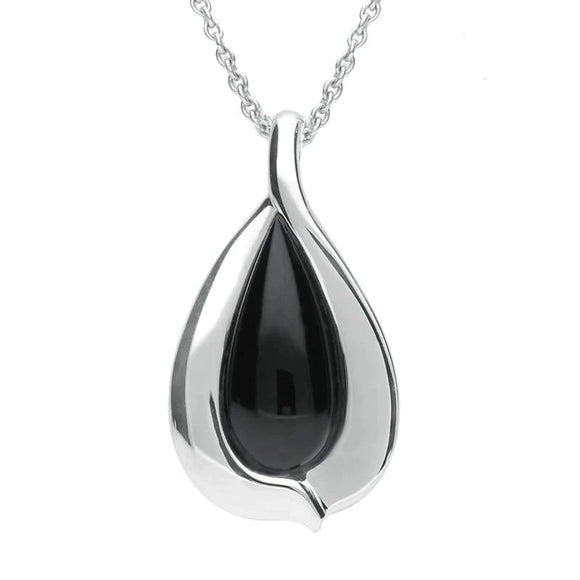 Sterling Silver Whitby Jet Wide Edge Pear Necklace P3131