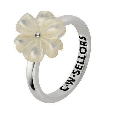 Sterling Silver White Mother of Pearl Tuberose Dahlia Ring, R995.