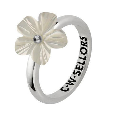 Sterling Silver White Mother of Pearl Tuberose Platycodon Ring, R996.