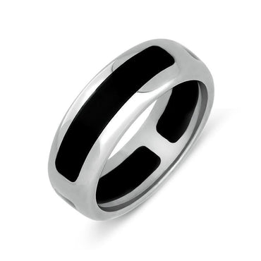 Sterling Silver and Whitby Jet 8mm Wedding Ring R703