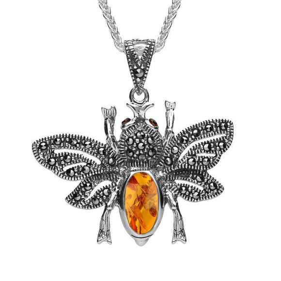 Sterling Silver Amber Marcasite Bee Necklace P2136