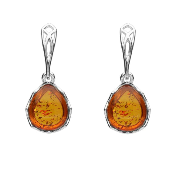 00121860 C W Sellors Silver And Amber Pierced Side Pear Drop Earrings. E2054