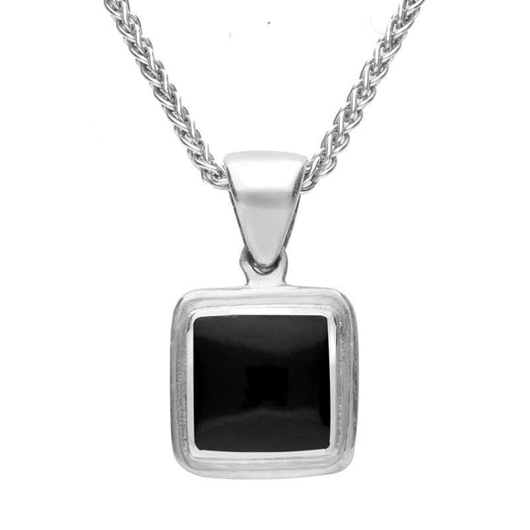 00045749 C W Sellors Sterling Silver Whitby Jet Ribbed Square Shape Necklace. P321