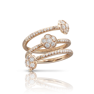 Pasquale Bruni Figlia Dei Fiori 18ct Rose Gold White and Champagne Diamond Three Flower Ring 16040R
