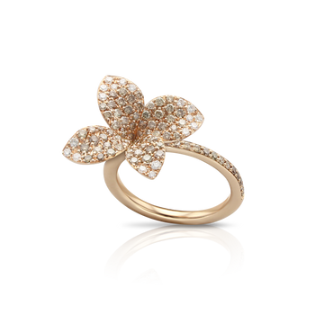 Pasquale Bruni Petit Garden 18ct Rose Gold White and Champagne Diamond Medium Flower Ring 15376R