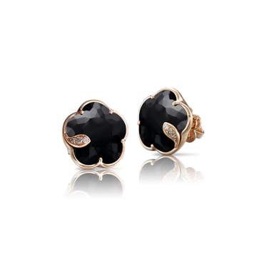 Pasquale Bruni Petit Joli 18ct Rose Gold Diamond Onyx Stud Earrings 16112R