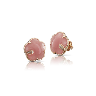 Pasquale Bruni Petit Joli 18ct Rose Gold Diamond Pink Chalcedony Stud Earrings 16130R