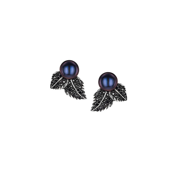 Shaun Leane Blackthorn Sterling Silver Black Spinel Pearl Stud Earrings, BT012.SSBKEOS