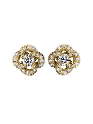 Shaun Leane Entwined 18ct Yellow Gold Diamond Pave Petal Flower Stud Earrings, EN045.YGWHEOS
